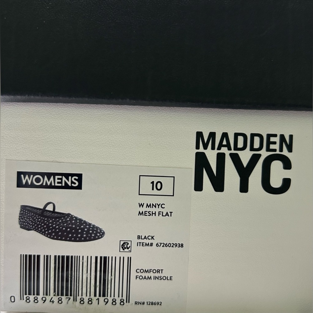 Madden NYC Black Mesh Rhinestone Mary Jane Flats | Size 10 Vegan | New with Box - Picture 10 of 11